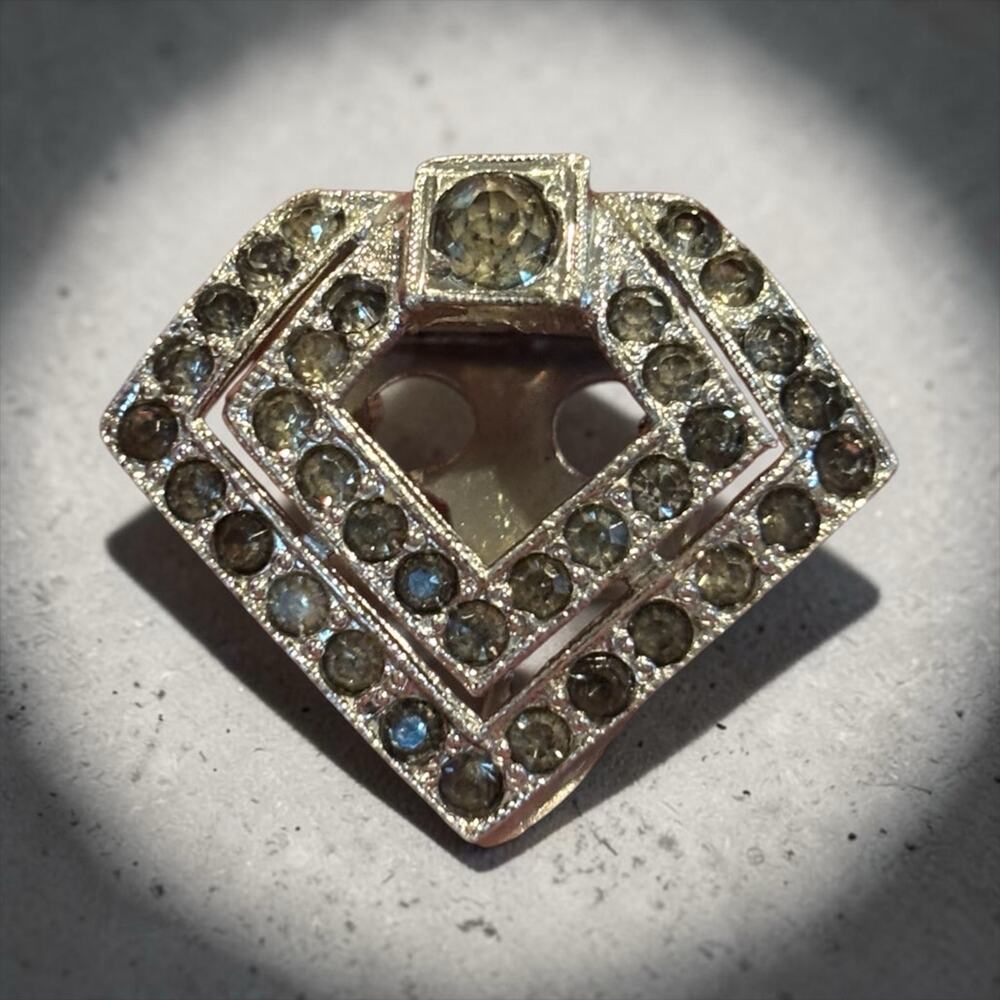 Art Deco Rhinestone Dress Clip Tiny Geometric Silver Tone Sparkle